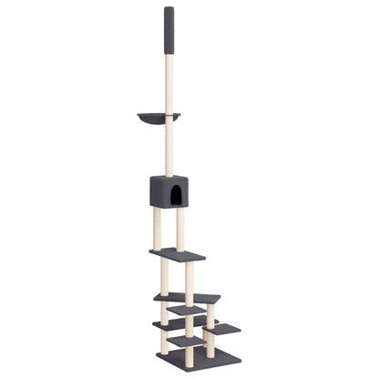 vidaXL Albero per Gatti Pavimento Soffitto Grigio Scuro 268,5-294,5 cm