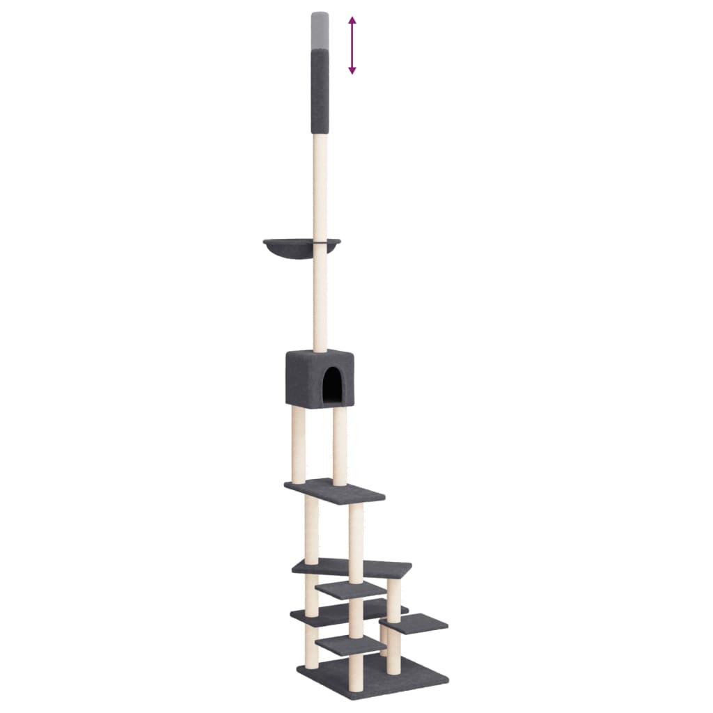 vidaXL Albero per Gatti Pavimento Soffitto Grigio Scuro 268,5-294,5 cm