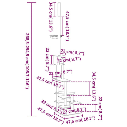 vidaXL Albero per Gatti Pavimento Soffitto Grigio Scuro 268,5-294,5 cm