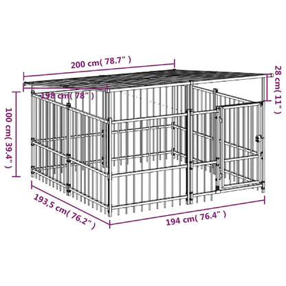 vidaXL Gabbia per Cani da Esterno con Tetto in Acciaio 3,75 m²