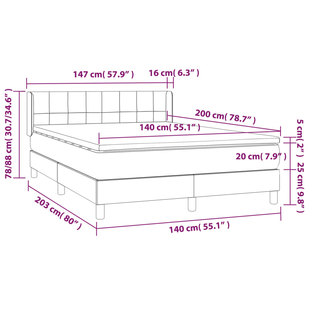 vidaXL Giroletto a Molle con Materasso Marrone Scuro 140x200cm Tessuto