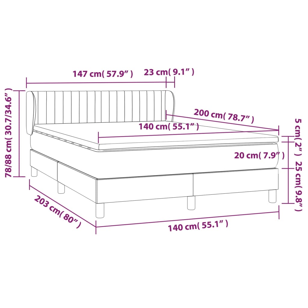 vidaXL Giroletto a Molle con Materasso Marrone Scuro 140x200cm Tessuto