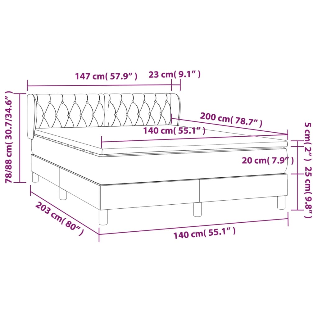 vidaXL Giroletto a Molle con Materasso Marrone Scuro 140x200cm Tessuto