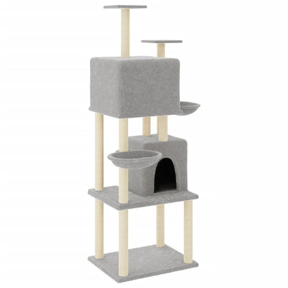 vidaXL Albero per Gatti con Tiragraffi in Sisal Grigio Chiaro 180 cm