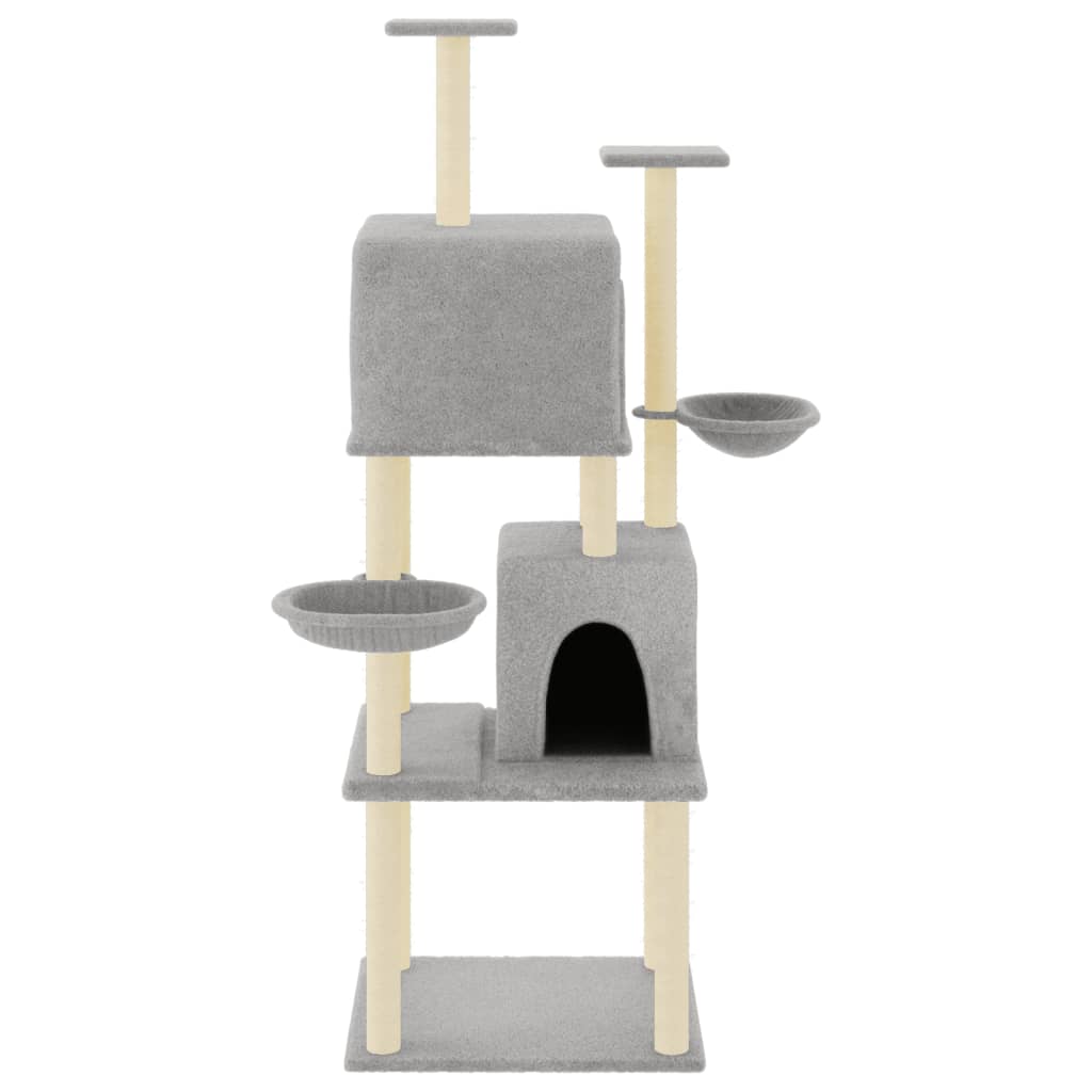 vidaXL Albero per Gatti con Tiragraffi in Sisal Grigio Chiaro 180 cm