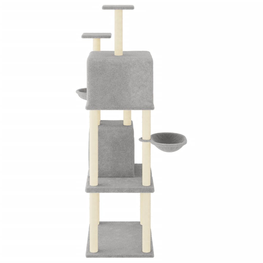 vidaXL Albero per Gatti con Tiragraffi in Sisal Grigio Chiaro 180 cm