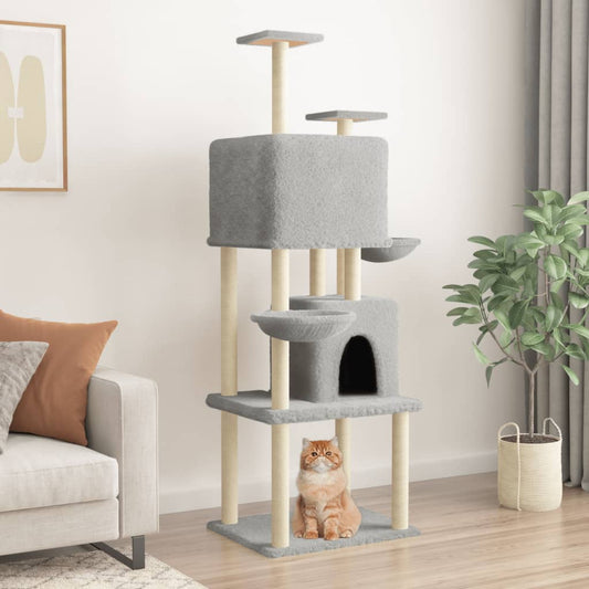 vidaXL Albero per Gatti con Tiragraffi in Sisal Grigio Chiaro 180 cm