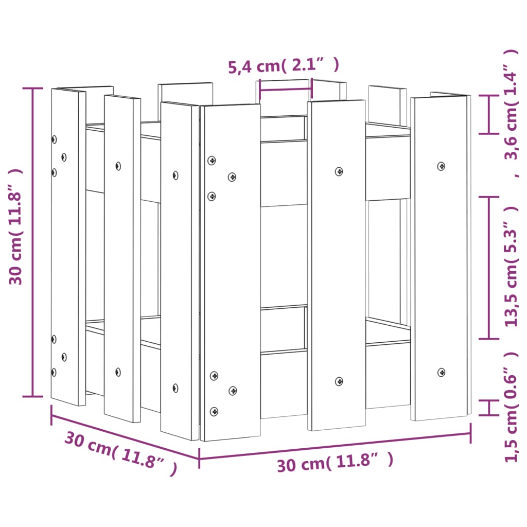 vidaXL Fioriera Giardino Design Recinzione 30x30x30cm Massello Douglas