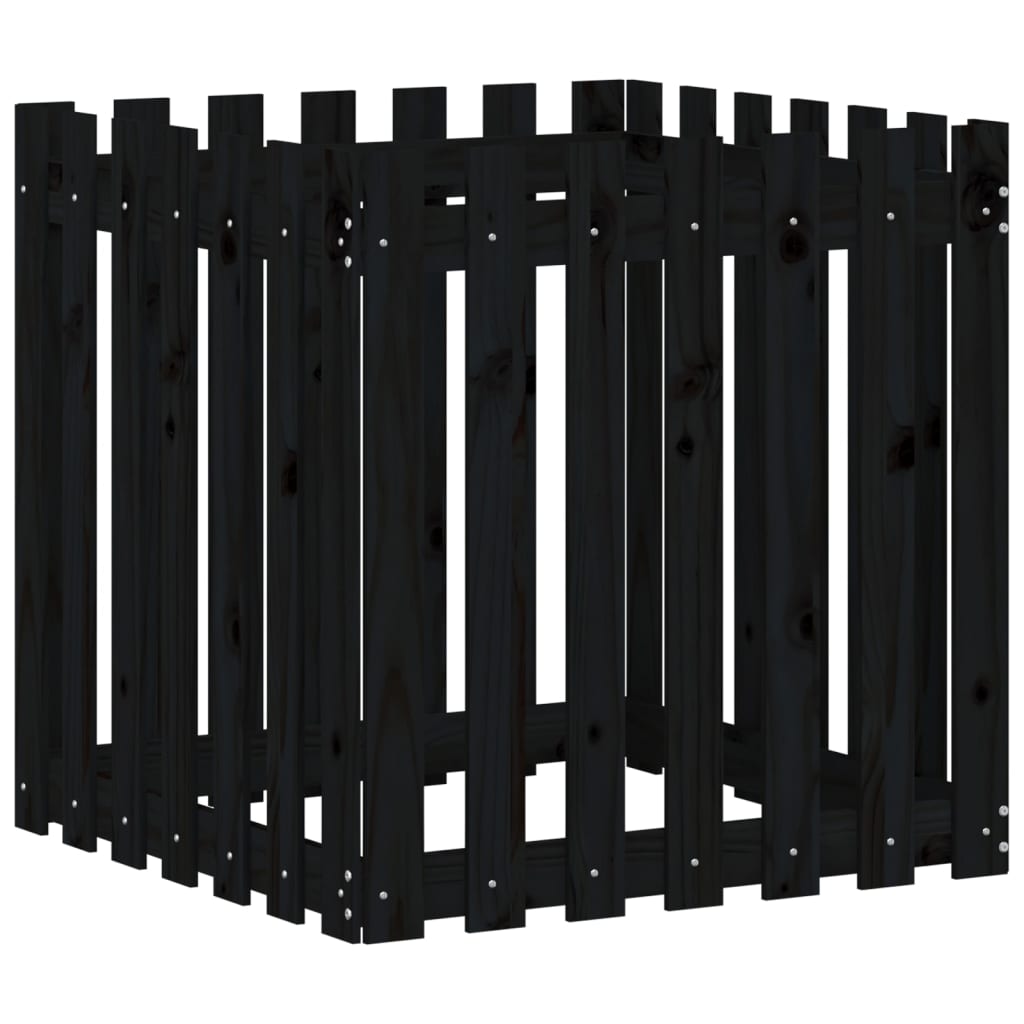 vidaXL Fioriera Giardino a Recinzione Nera 70x70x70 cm Massello Pino