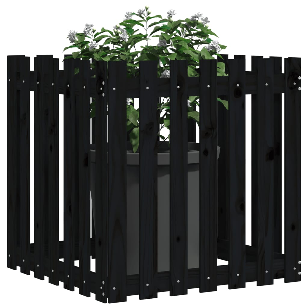 vidaXL Fioriera Giardino a Recinzione Nera 70x70x70 cm Massello Pino