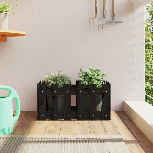 vidaXL Fioriera Giardino a Recinzione Nera 60x30x30 cm Massello Pino VIDAXL