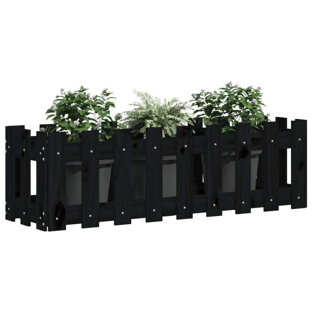 vidaXL Fioriera Giardino a Recinzione Nera 100x30x30cm Massello Pino VIDAXL