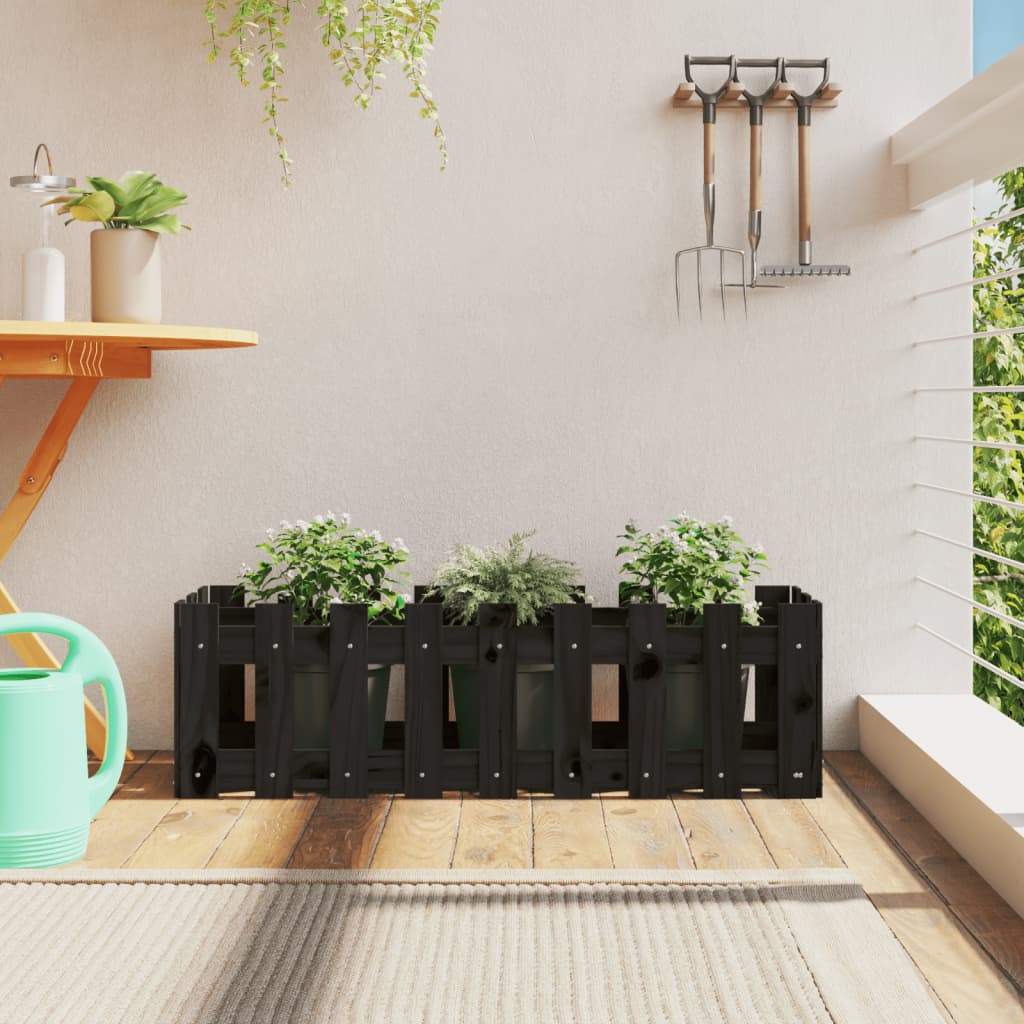 vidaXL Fioriera Giardino a Recinzione Nera 100x30x30cm Massello Pino VIDAXL