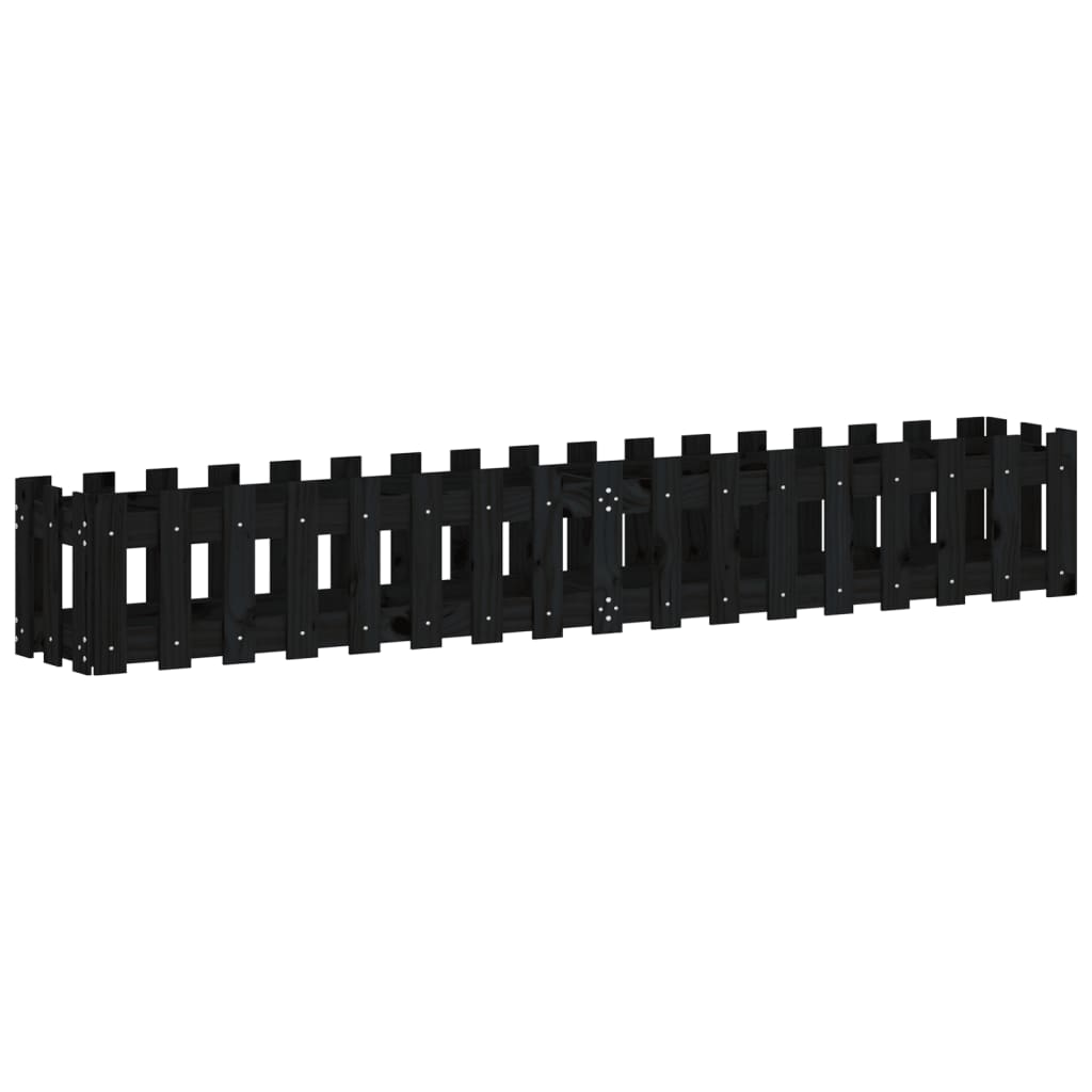 vidaXL Fioriera Giardino a Recinzione Nera 200x30x30cm Massello Pino VIDAXL