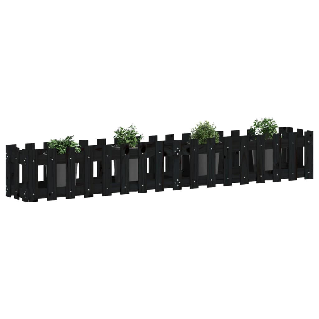 vidaXL Fioriera Giardino a Recinzione Nera 200x30x30cm Massello Pino VIDAXL