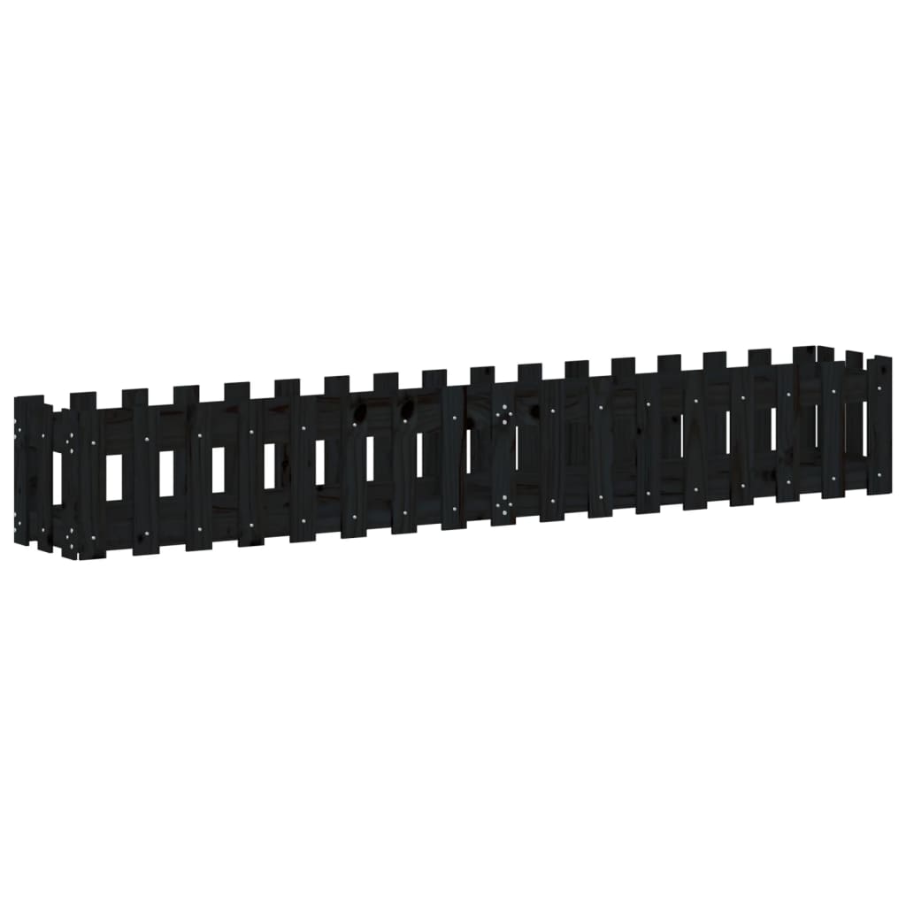 vidaXL Fioriera Giardino a Recinzione Nera 200x30x30cm Massello Pino VIDAXL
