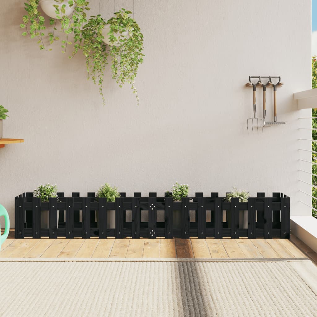 vidaXL Fioriera Giardino a Recinzione Nera 200x30x30cm Massello Pino VIDAXL
