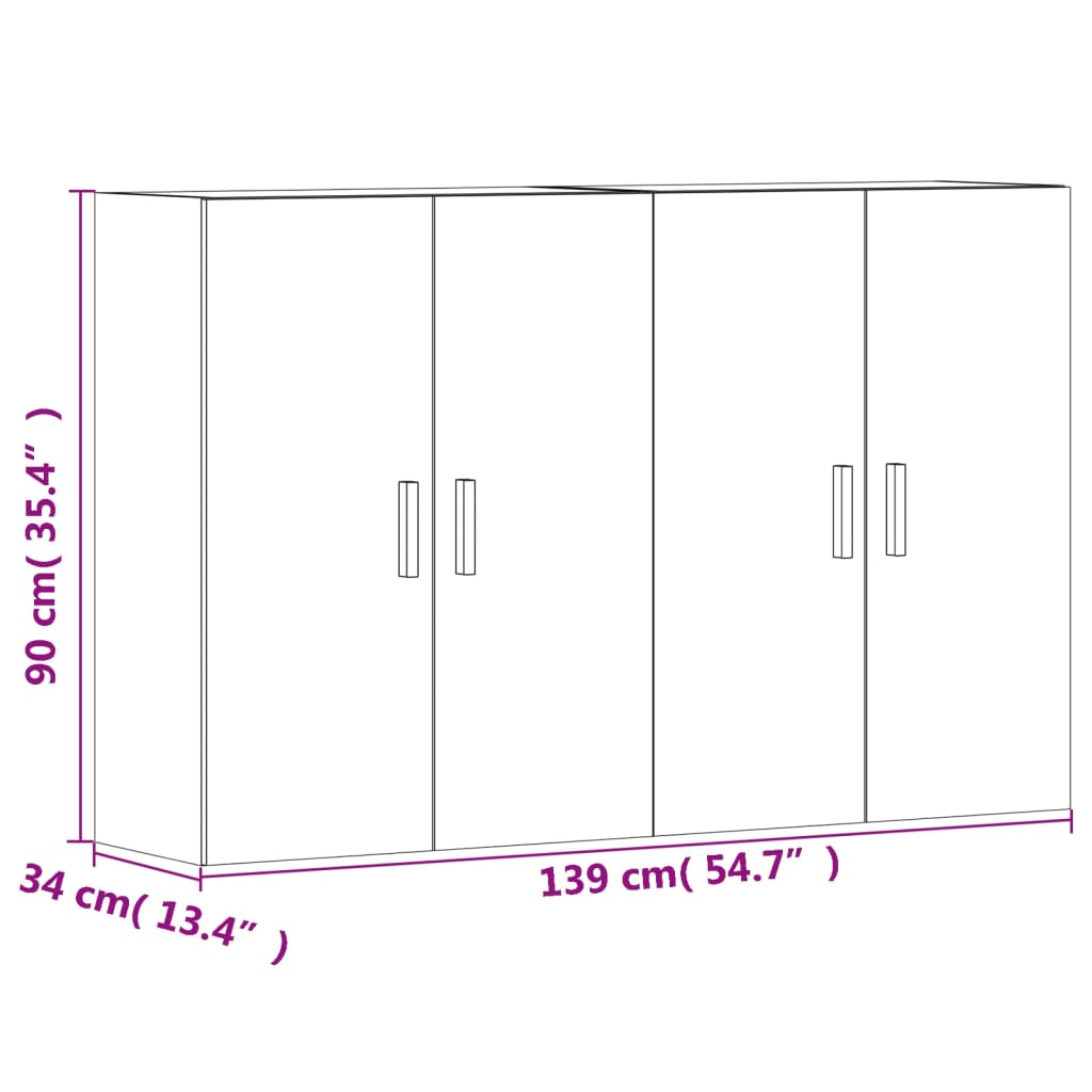 vidaXL Armadietti a Parete 2 pz Grigio Cemento in Legno Multistrato