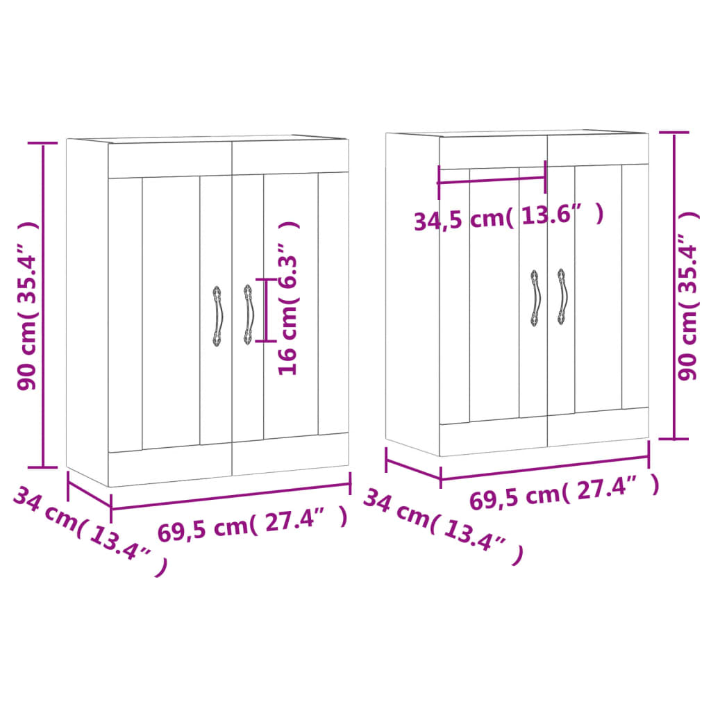 vidaXL Armadietti a Parete 2 pz Grigio Cemento in Legno Multistrato