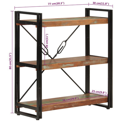 vidaXL Libreria 3 Livelli 77x30x80 cm Legno Massello Recupero e Ferro VIDAXL