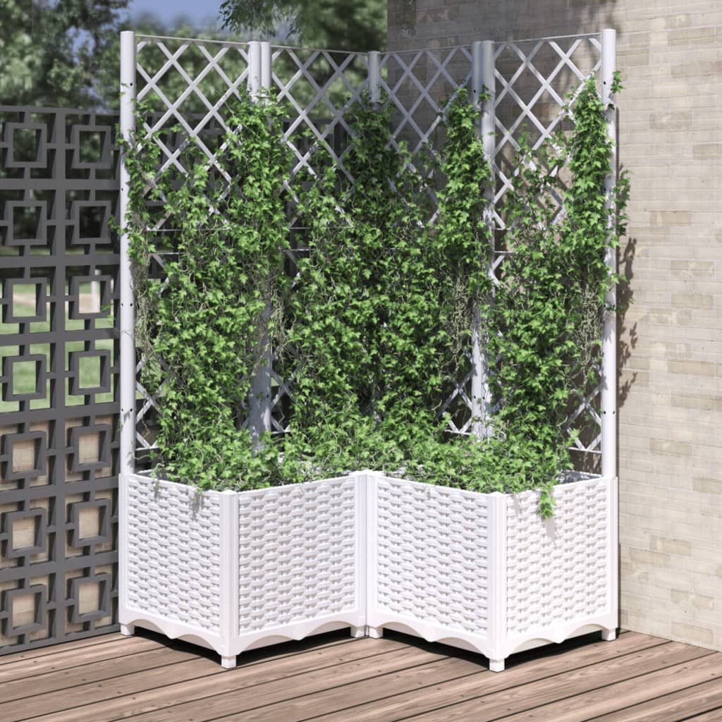 vidaXL Fioriera da Giardino con Graticcio Bianco 80x80x136 cm PP