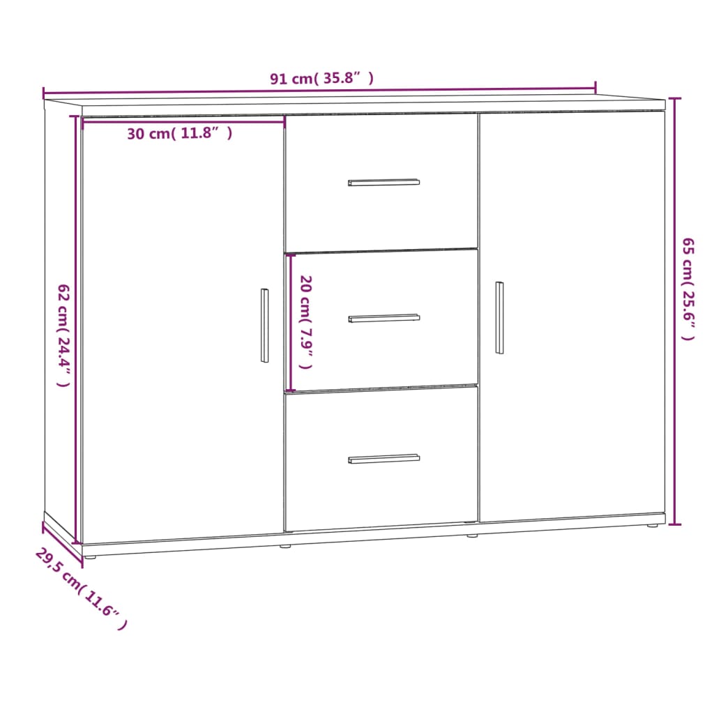 vidaXL Credenza Grigio Cemento 91x29,5x65 cm in Legno Multistrato