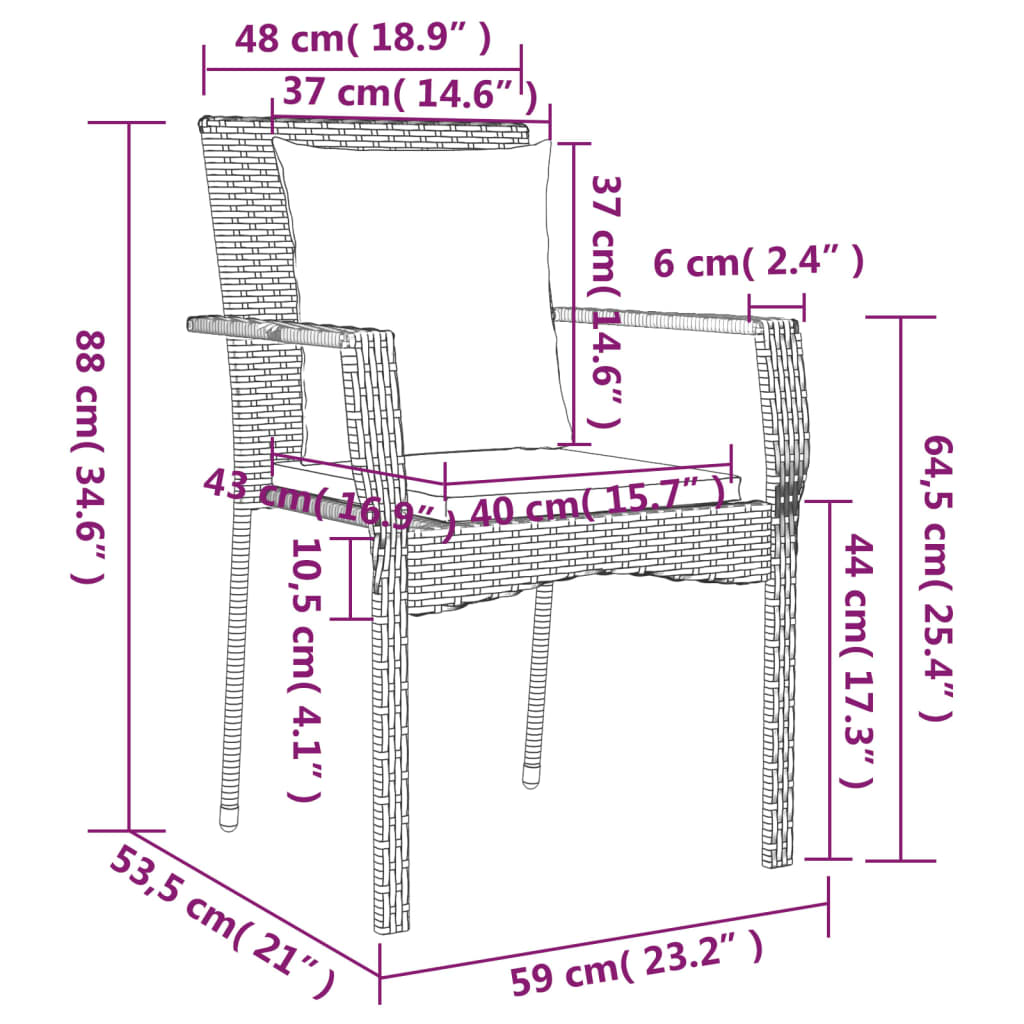 vidaXL Sedie da Giardino con Cuscini 2 pz in Polyrattan Grigie