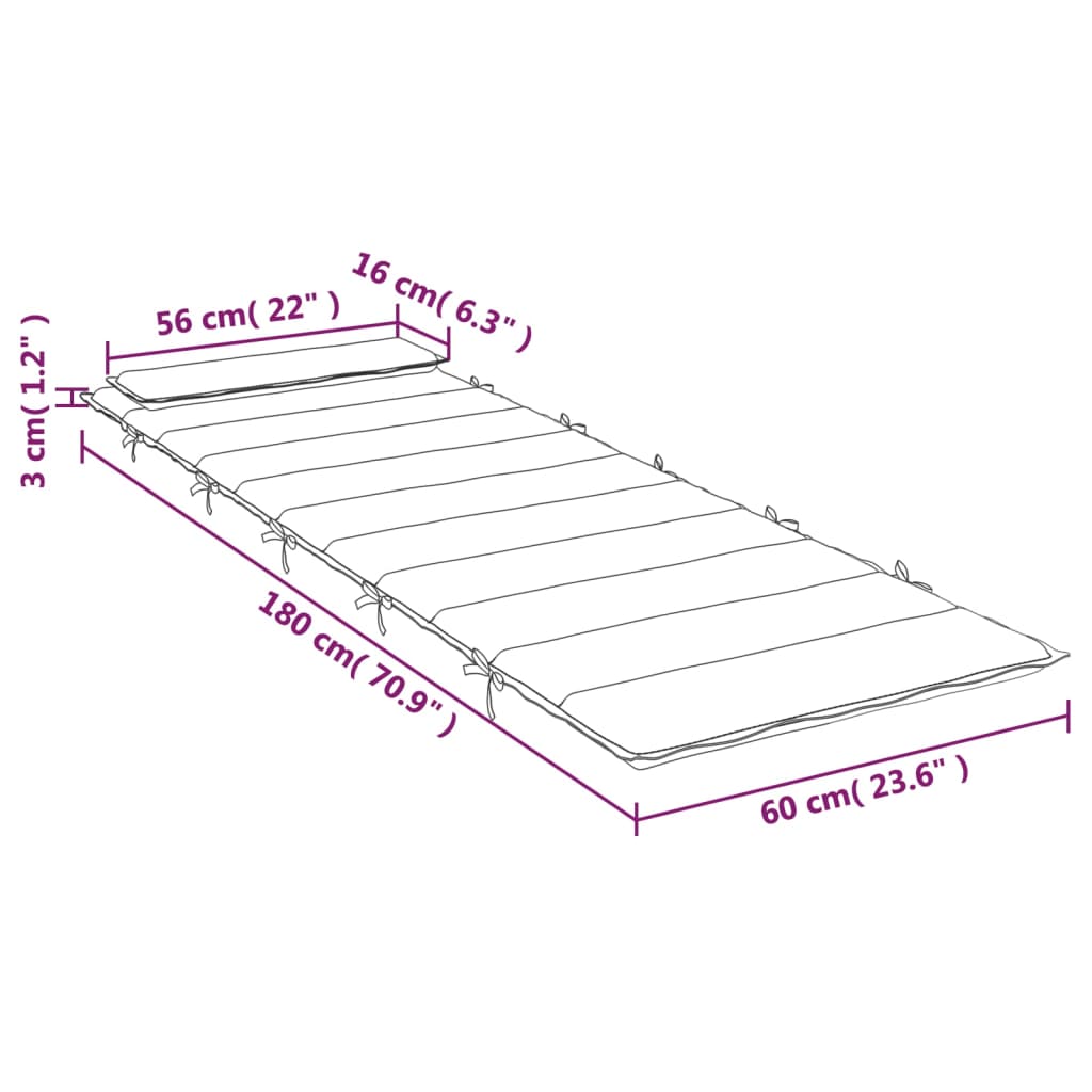 vidaXL Cuscino per Lettino Verde 180x60x3 cm in Tessuto Oxford
