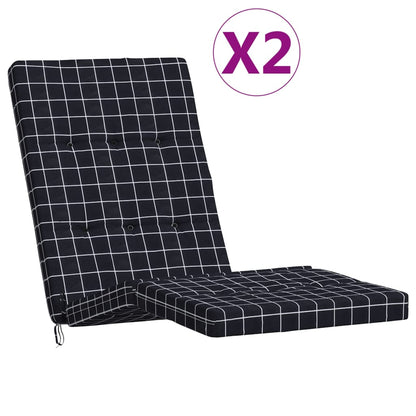 vidaXL Cuscini Sedia Sdraio 2 pz Motivo Quadri Nero in Tessuto Oxford