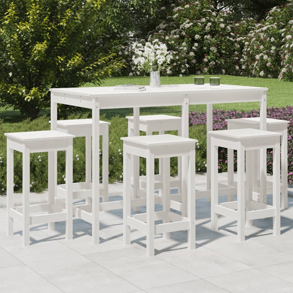 vidaXL Set Bar da Giardino 7 pz Bianco in Legno Massello di Pino