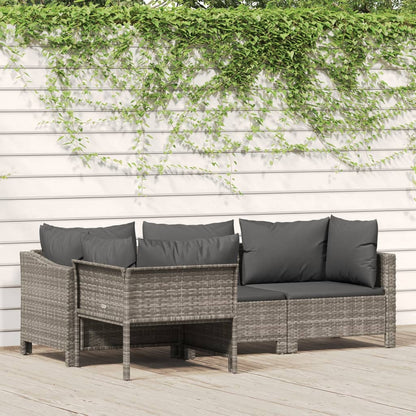 vidaXL Set Divani da Giardino 4 pz con Cuscini in Polyrattan Grigio