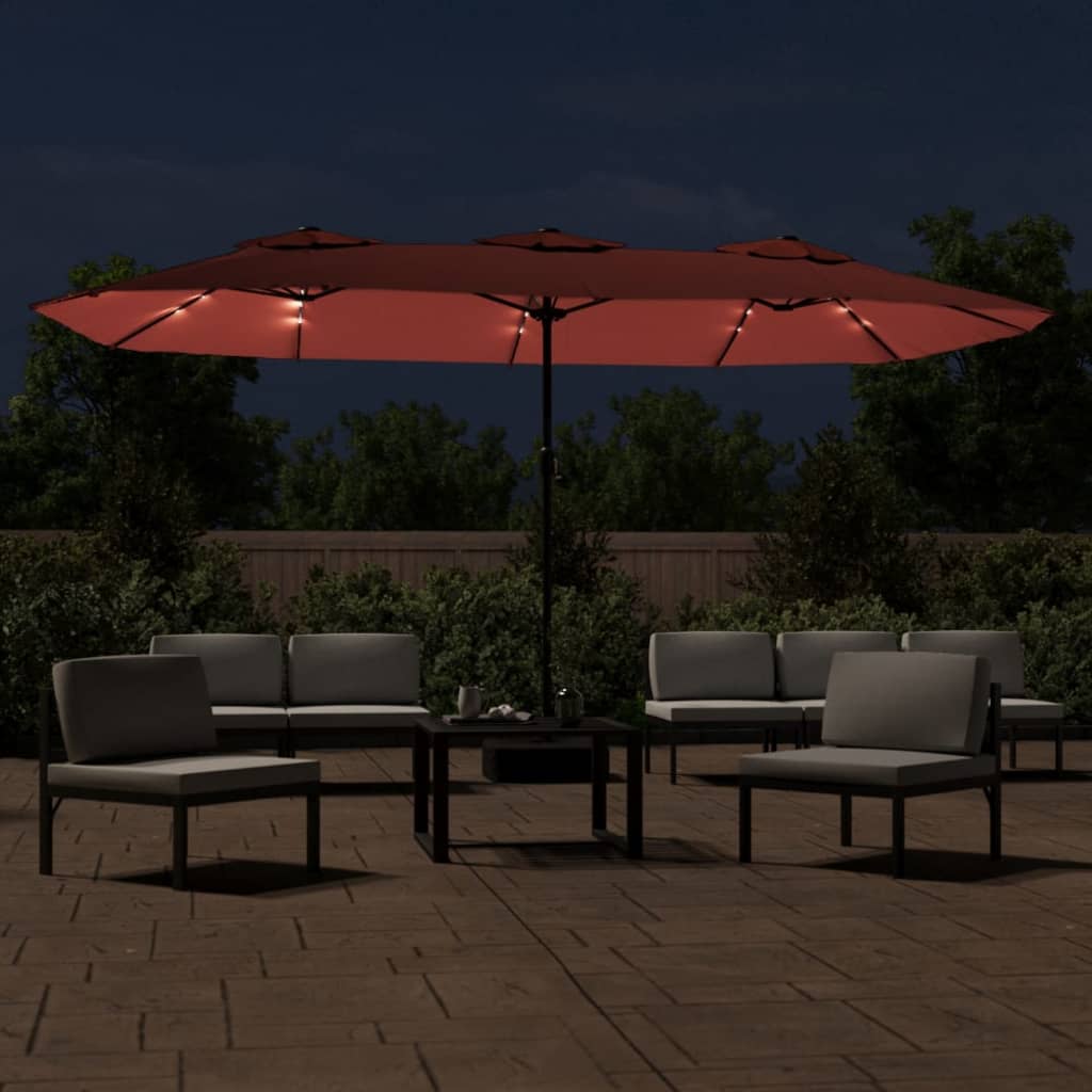 vidaXL Ombrellone a Doppia Testa con LED Terracotta 449x245 cm