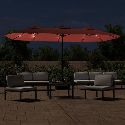 vidaXL Ombrellone a Doppia Testa con LED Terracotta 449x245 cm
