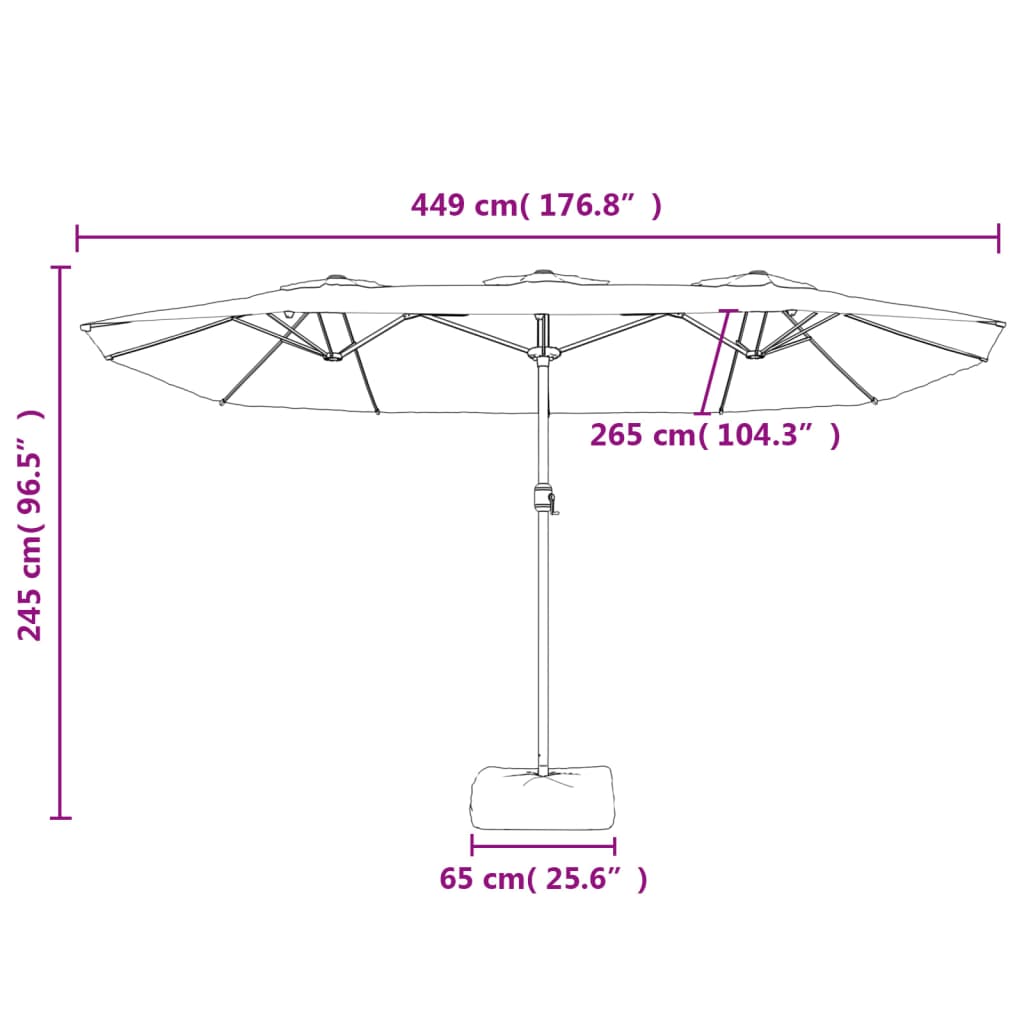 vidaXL Ombrellone a Doppia Testa con LED Terracotta 449x245 cm