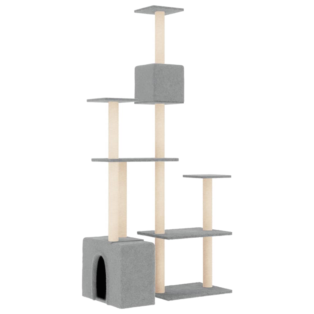 vidaXL Albero per Gatti con Tiragraffi in Sisal Grigio Chiaro 180 cm