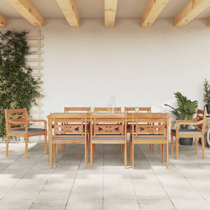 vidaXL Set Pranzo Giardino 9pz con Cuscini Grigio Scuro Massello Teak