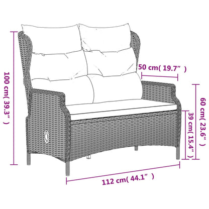 vidaXL Panca da Giardino a 2 Posti con Cuscini in Polyrattan Marrone