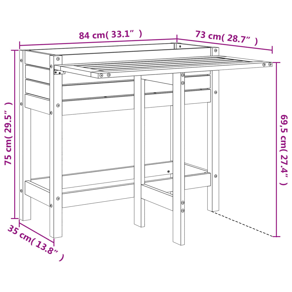 vidaxL Fioriera da Giardino con Piano Pieghevole Legno Massello Pino VIDAXL