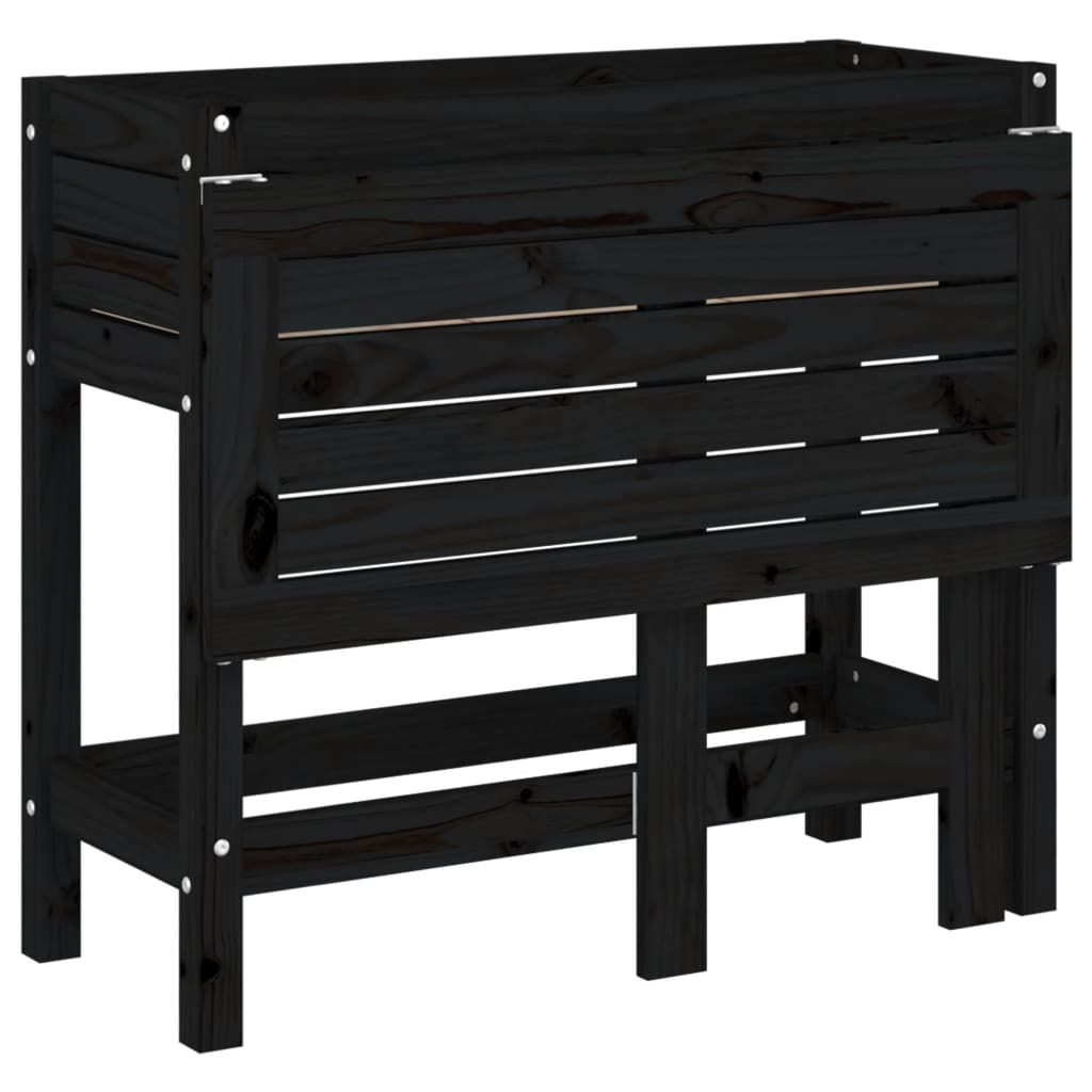 vidaxL Fioriera da Giardino Piano Pieghevole Nera Legno Massello Pino