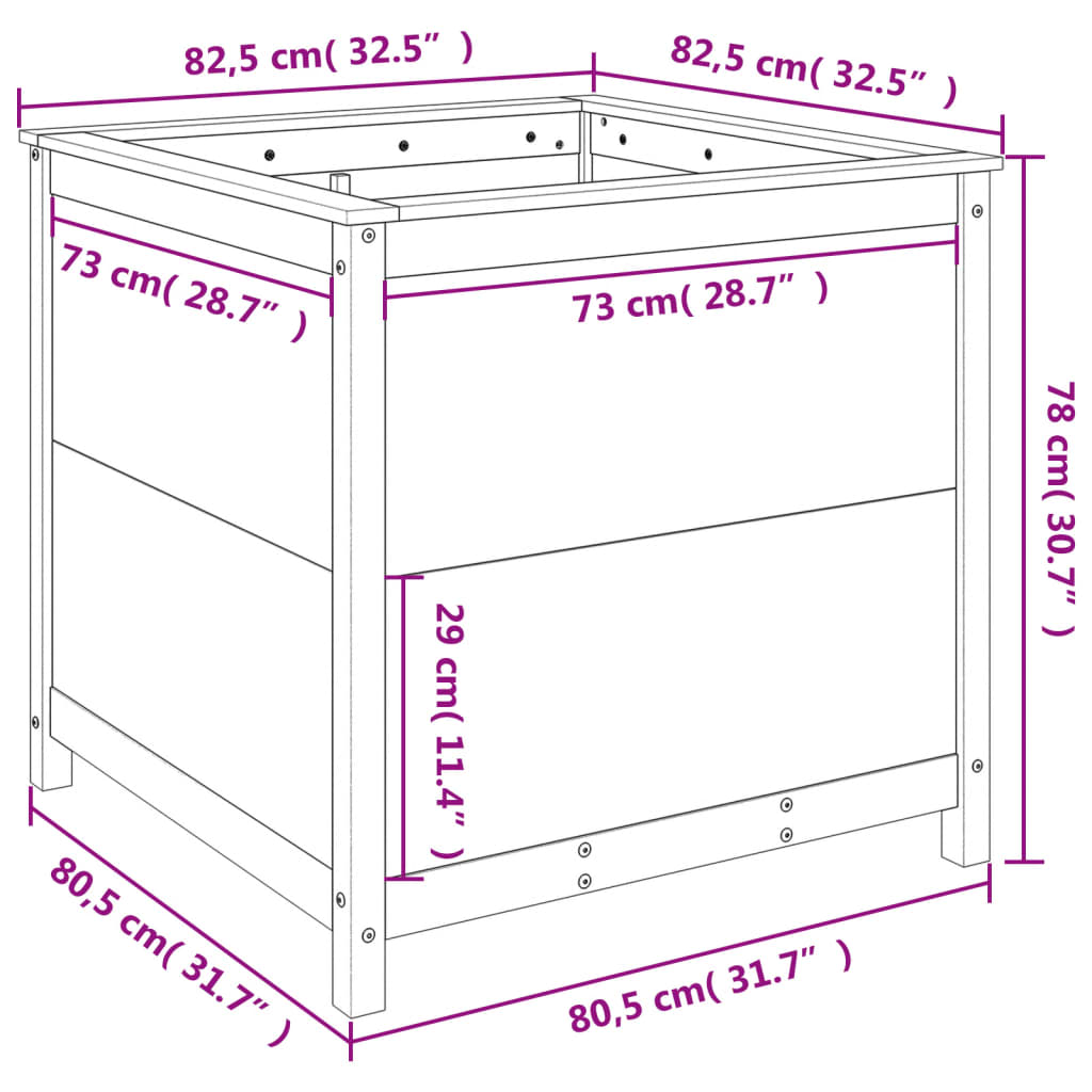 vidaXL Fioriera da Giardino Grigia 82,5x82,5x78cm Legno Massello Pino