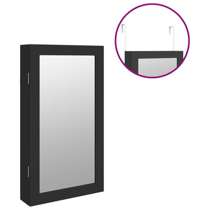vidaXL Armadio Portagioie a Specchio con Luci LED a Parete Nero