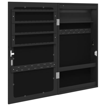 vidaXL Armadio Portagioie a Specchio con Luci LED a Parete Nero