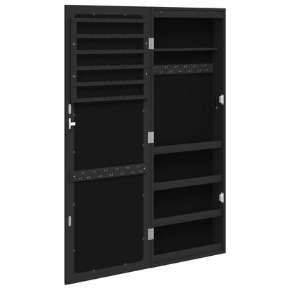 vidaXL Armadio Portagioie a Specchio con Luci LED a Parete Nero