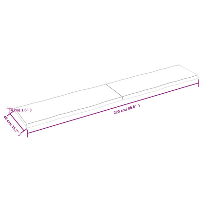 vidaXL Piano per Tavolo 220x40x(2-4) cm Rovere Non Trattato Bordi Vivi