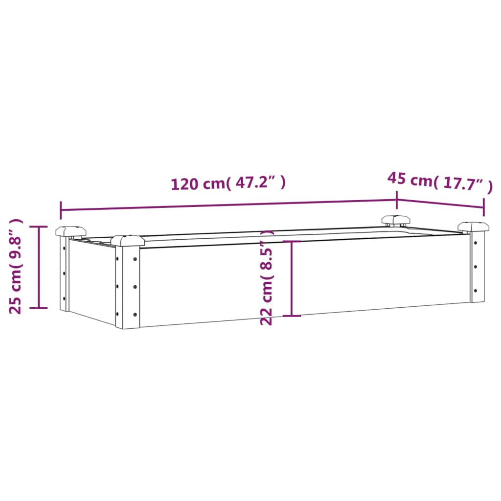 vidaXL Fioriera Giardino Fodera Marrone 120x45x25cm Massello Abete VIDAXL