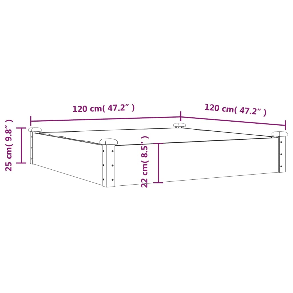 vidaXL Fioriera da Giardino Fodera Marrone 120x120x25cm Massello Abete VIDAXL
