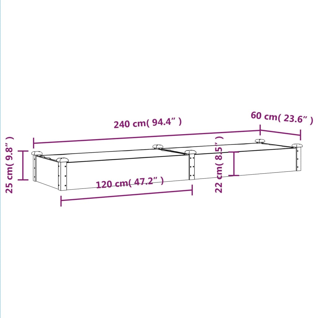 vidaXL Fioriera Giardino con Fodera Grigia 240x60x25 cm Massello Abete VIDAXL