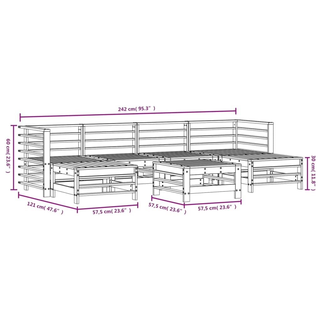 vidaXL Set Salotto da Giardino 7 pz Bianco in Legno Massello di Pino