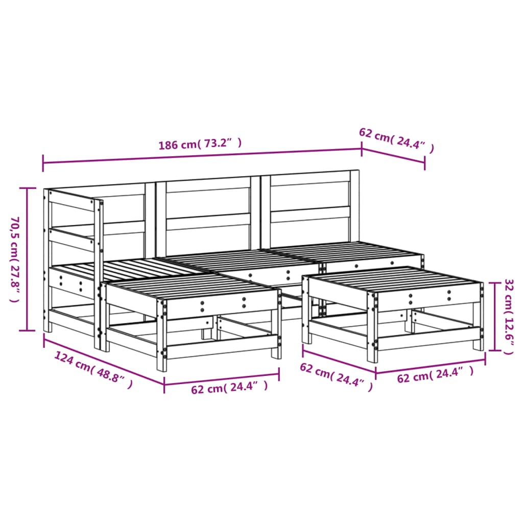 vidaXL Set Salotto da Giardino 5 pz Bianco in Legno Massello di Pino