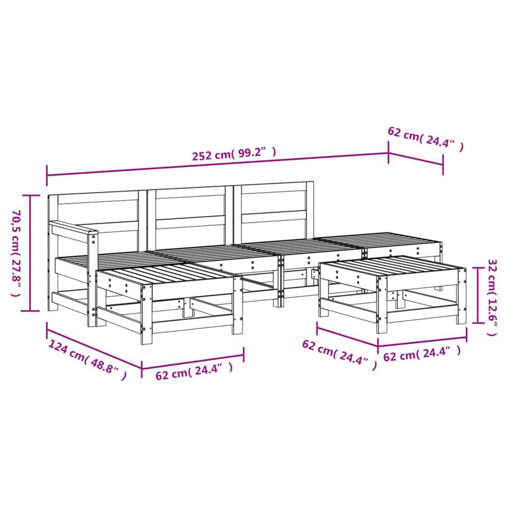 vidaXL Set Salotto da Giardino 6 pz Bianco in Legno Massello di Pino